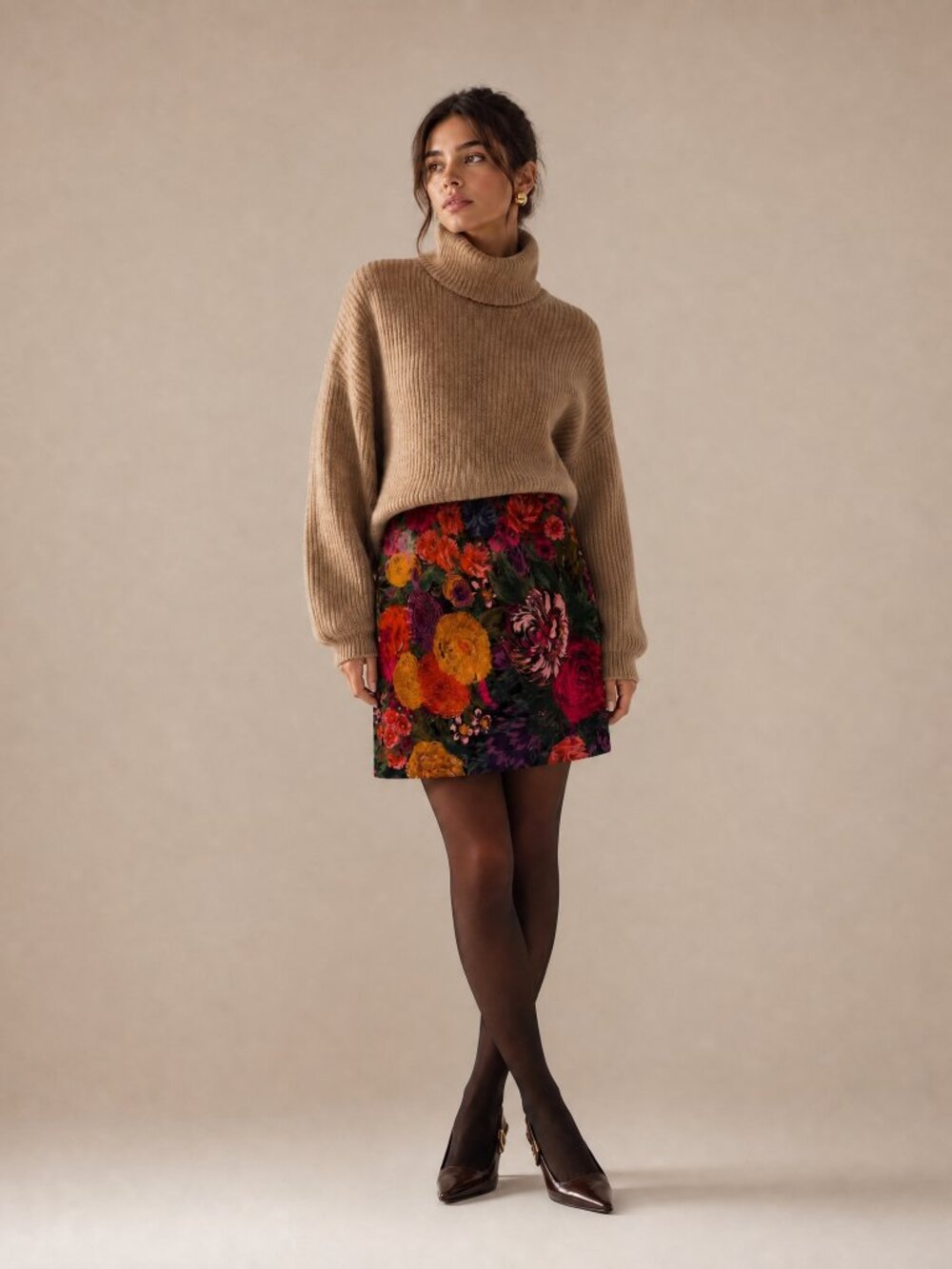 JABA NWT Dark Floral Mini Skirt Tapestry Crushed Velvet A-Line High Waisted